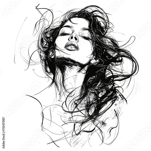 Whispers of Elegance: Abstract Woman's Portrait in Ink