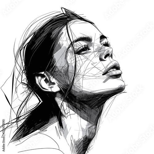 Whispers of Elegance: Abstract Woman's Portrait in Ink