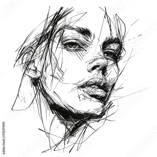 Whispers of Elegance: Abstract Woman's Portrait in Ink
