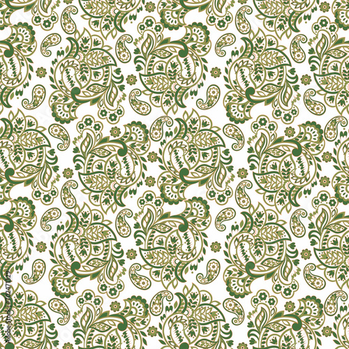 Floral fabric background with paisley ornament. Seamless vector pattern © antalogiya