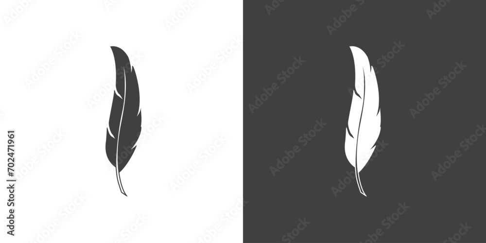 Simple flat of feather icon, Vector feather illustration on black and white background. Simple flat of feather icon, Vector feather illustration on black and white background.