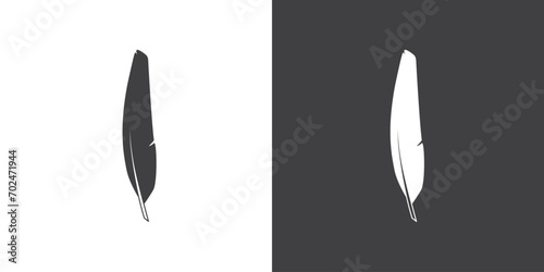 Simple Bird feather decoration, Black silhouette icon. Vector feather illustration on black and white background.