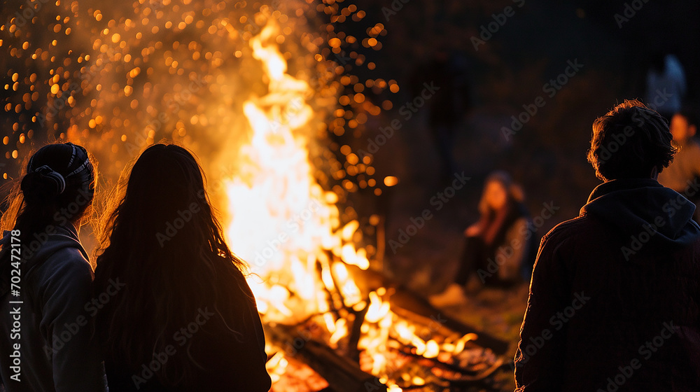 Bon fire , with people looking to it