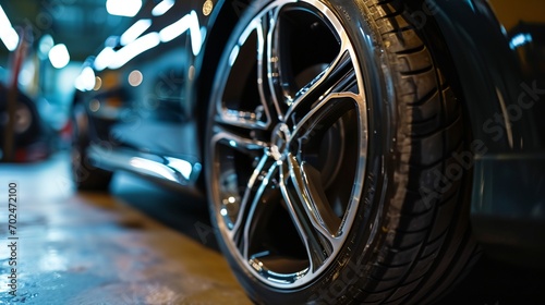 a close up of a car tire photo
