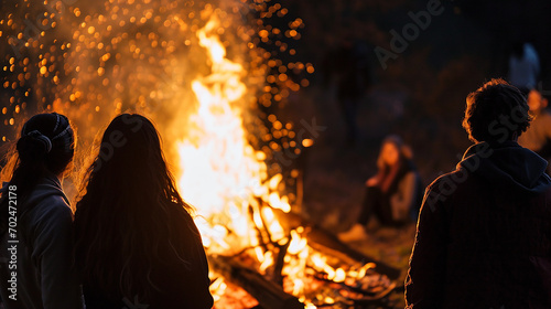 Bon fire , with people looking to it photo