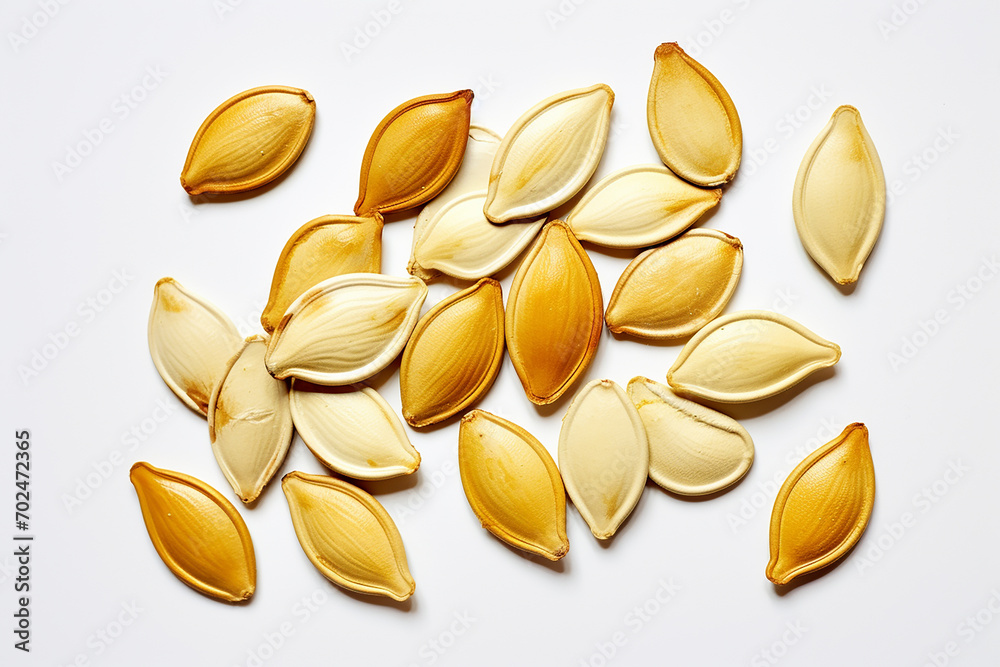Pumpkin seed, just seed on white tabel , white background , isolated , top view Pumpkin seed, just seed on white tabel , white background , isolated , top view