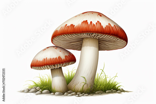 mushroom, top view , white background , isolated, close up, details 