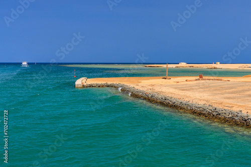 Fototapeta Naklejka Na Ścianę i Meble -  Beautiful scenery of the Red Sea coast at Port Ghalib in Egypt, Africa.