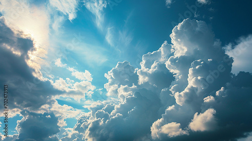 cielo azzurro con qualche nuvola bianca , raggi di sole sparsi photo