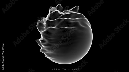 Distorted line spheres. Vector thin line glitch geometry.