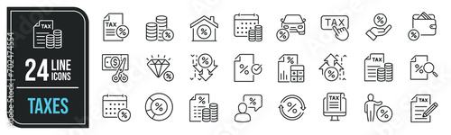 Taxes simple minimal thin line icons. Related accounting, banking, financial, economy. Editable stroke. Vector illustration.