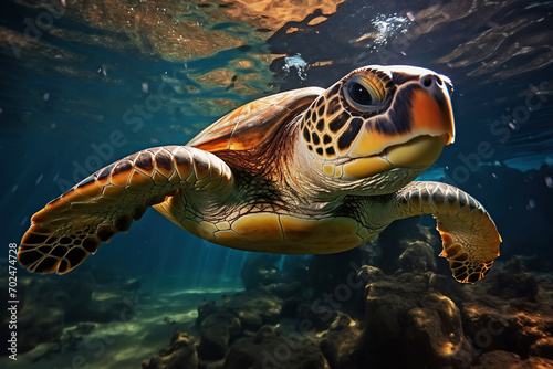 Big turtle swimming in the ocean  underwater wildlife  ai generated