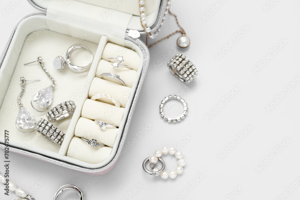Organizer with stylish jewelry on white background Organizer with stylish jewelry on white background