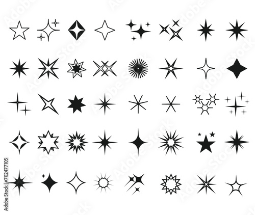 Sparkle Star Icon Set   Different forms of stars  constellations  galaxies vector stock illustration