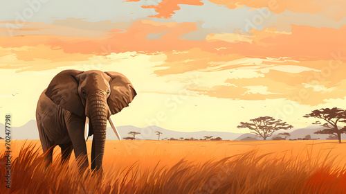 Elephant in African savannah, illustrated background, animal background, wildlife photography, natural habitat, conservation, safari, flora and fauna, nature reserve, wildlife sanctuary, biodiversity
