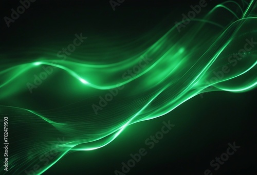 Abstract flow of green light in waves for texture elements as background against black