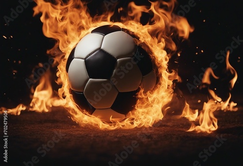 A burning soccer ball against a black background Soccer World Cup Soccer European Championship Soccer ball in flame