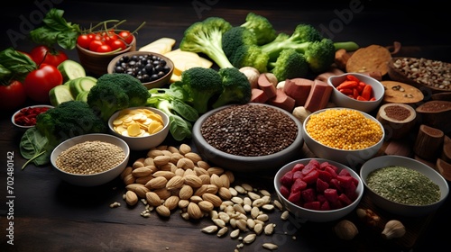 Healthy food vegetarian vegan food concept. Various assorted organic cereals  vegetables  whole grains