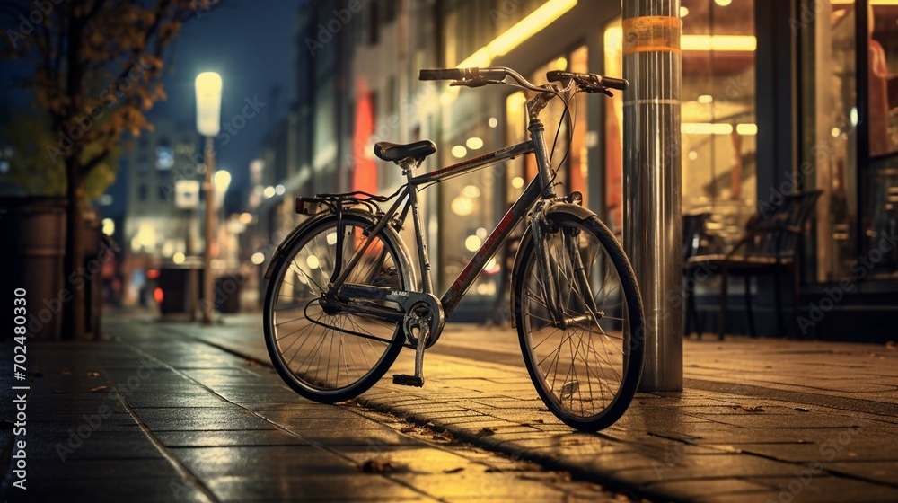 Bike parked against a city bike rack