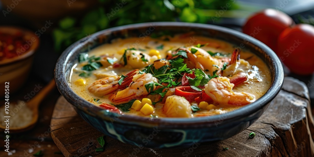 Spicy Seafood Comfort - Cajun Crab and Corn Chowder - Warmth in a Bowl with a Cajun Kick - Subtle Light Enhancing Culinary Spiciness