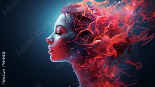 Exquisite neuro polygonal abstract girl logo made of lines and particles