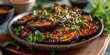 Umami-rich Asian-inspired Vegan Delight - Miso Glazed Eggplant - Vegan Umami Joy on Your Plate - Subtle Light Enhancing Culinary Umami
