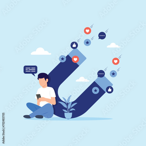 Social media marketing strategy, customer attraction with digital advertising concept