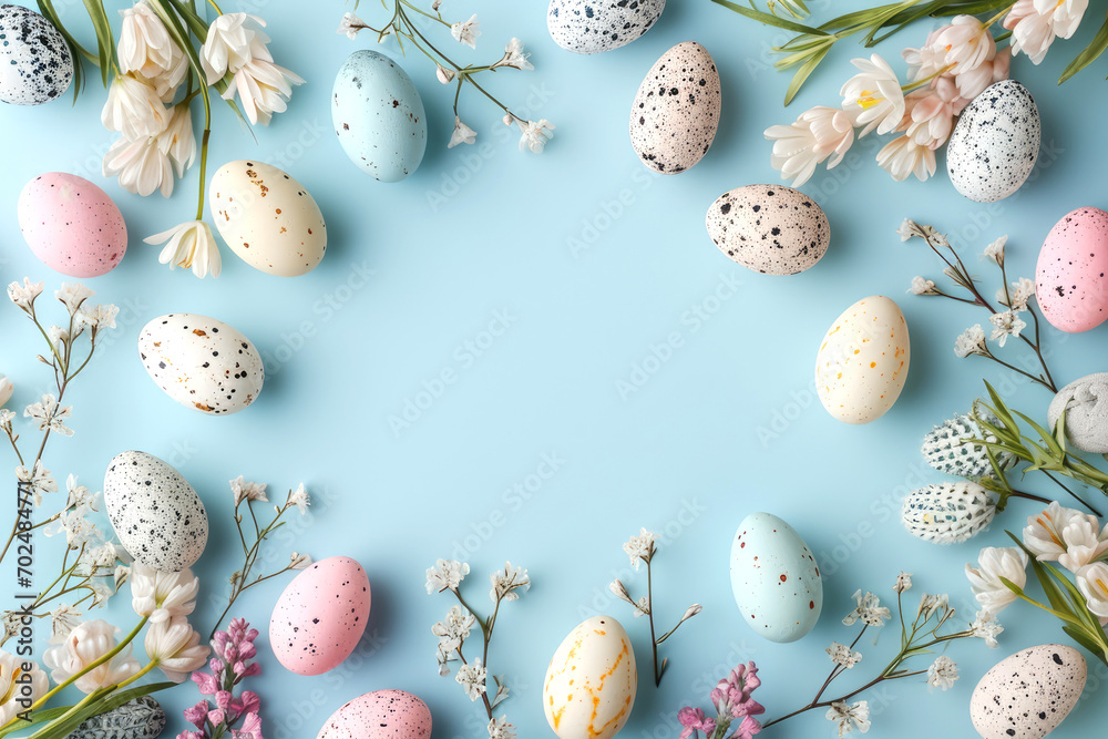 Easter decoration with colorful Easter eggs as a frame with space for your text.