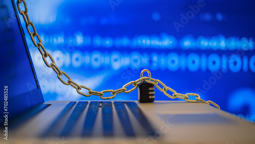 Laptop Locked with Chain, Cyber Security, Hacking, Internet Security, Laptop, Notebook