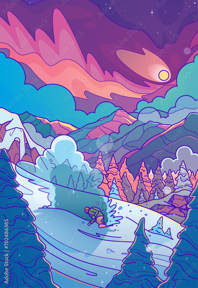 Naklejka premium Snowboarding in the Mountains