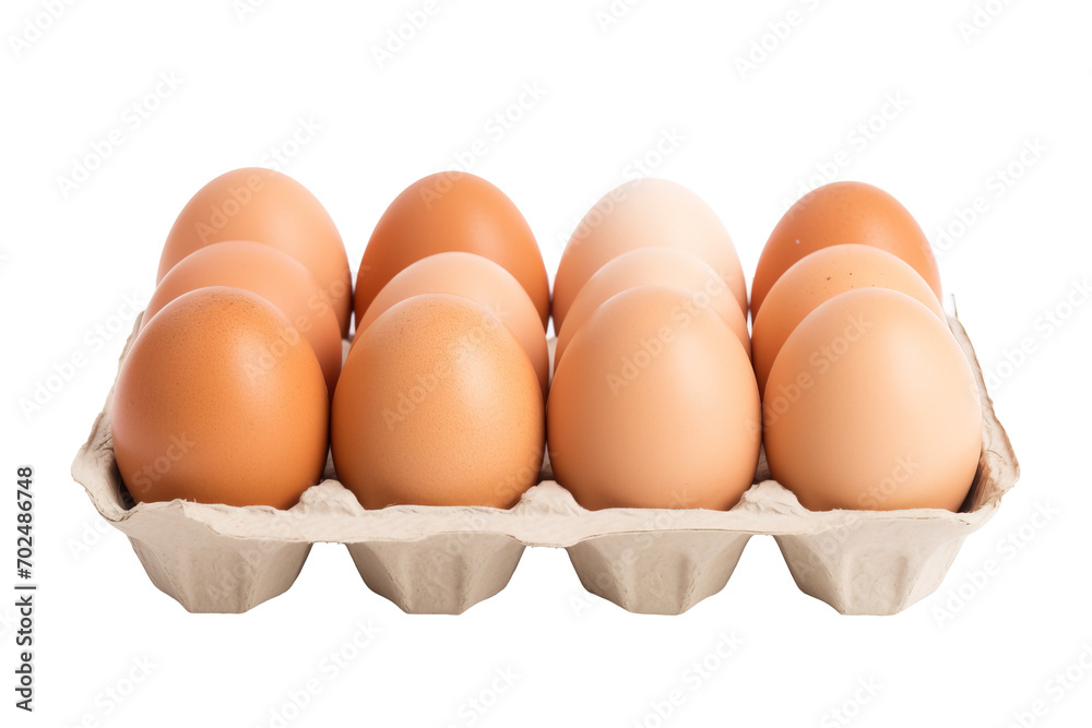 Dozen of eggs in cardboard box over isolated transparent background Dozen of eggs in cardboard box over isolated transparent background