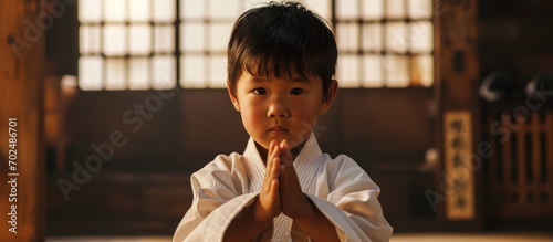 Karate kid showing cuteness by bowing. photo