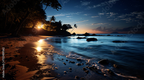 Tropical Beach at Twilight with starry sky