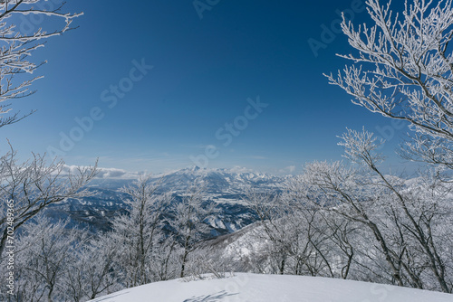 冬山遠望　日本百名山　妙高山　火打山　信州鍋倉山山頂