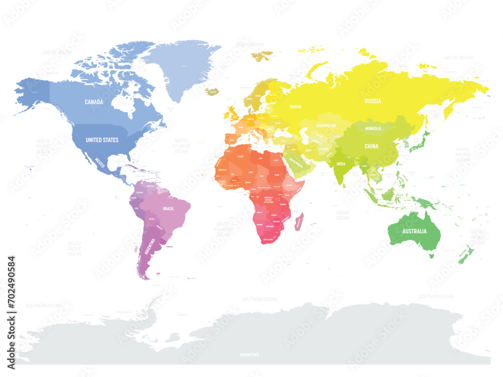 World map. High detailed blank political map of World. Colorful map on white background. World map. High detailed blank political map of World. Colorful map on white background.
