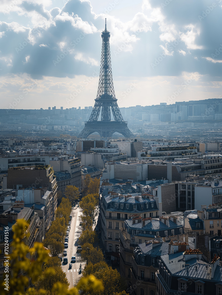 Naklejka premium Views from Montmartre showcasing the Eiffel Tower