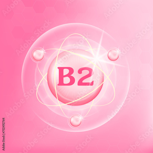 Vitamin B2 icon structure light pink substance. Medicine health symbol of thiamine. Drug business concept. Vector Illustration. 3D Vitamin complex with chemical formula. Personal care, beauty concept	