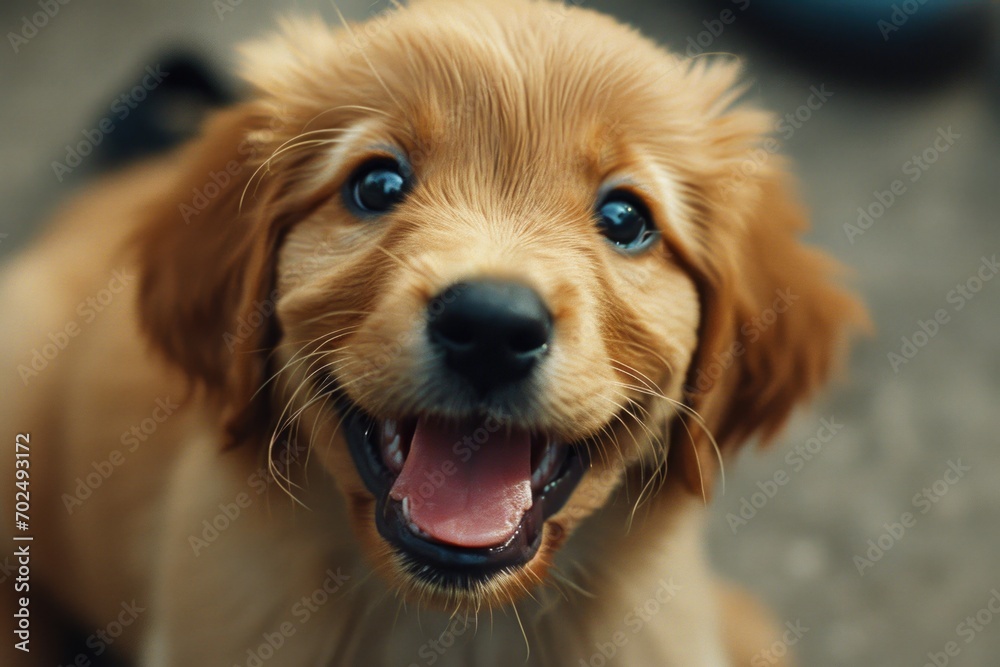 A brown dog with blue eyes looking directly at the camera. Can be used for pet-related articles or advertisements