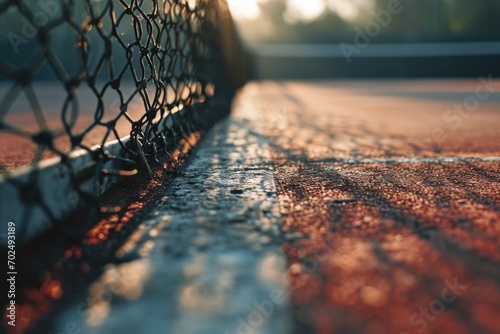 Close up view of a tennis court net. Suitable for sports and recreation themes photo