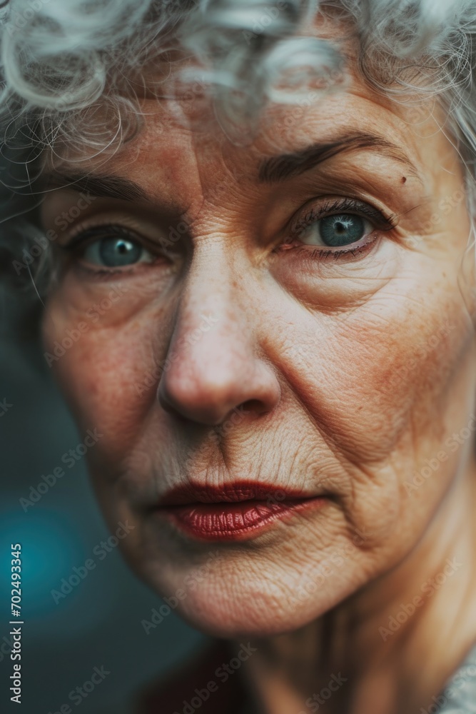 Close-up view of an older woman with white hair. Perfect for depicting wisdom, aging, or beauty in portraits Close-up view of an older woman with white hair. Perfect for depicting wisdom, aging, or beauty in portraits