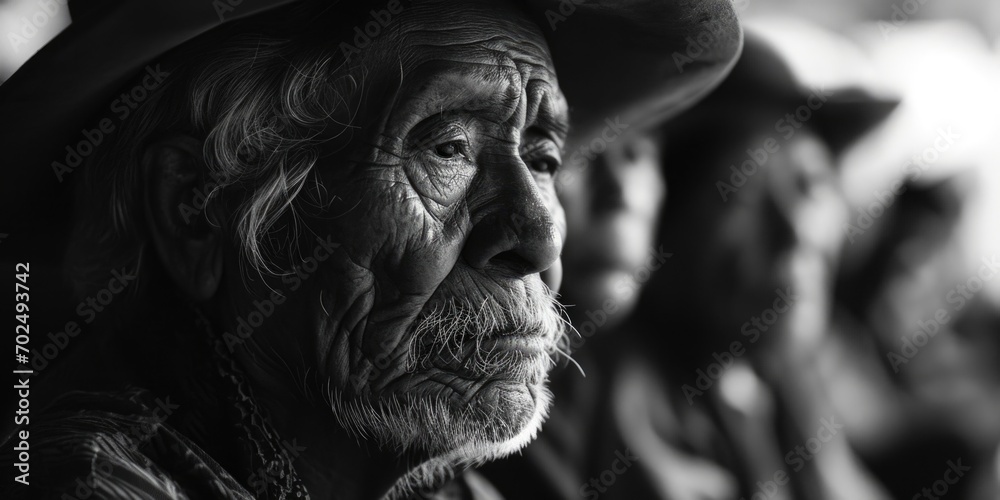 A black and white photo of a man wearing a hat. Suitable for various uses