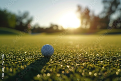 A golf ball sitting on top of a lush green field. Perfect for sports enthusiasts and golf-related projects