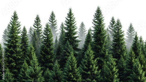 A straight line of tall, green evergreen trees standing in a dense forest. Perfect for nature-themed projects or backgrounds