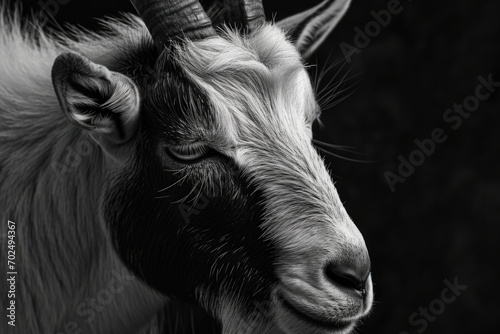 A black and white photo of a goat. Suitable for various uses