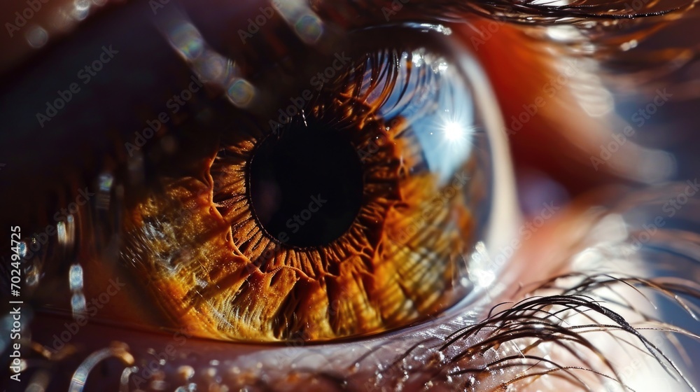 A close-up view of a person's brown eye. Suitable for eye care, beauty, or medical-related projects
