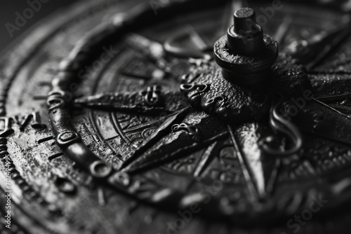 A black and white photo of a compass. Can be used for navigation, travel, or exploration themes photo
