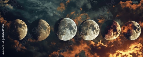 Banner or screensaver in the form of moon phases. AI generative. photo