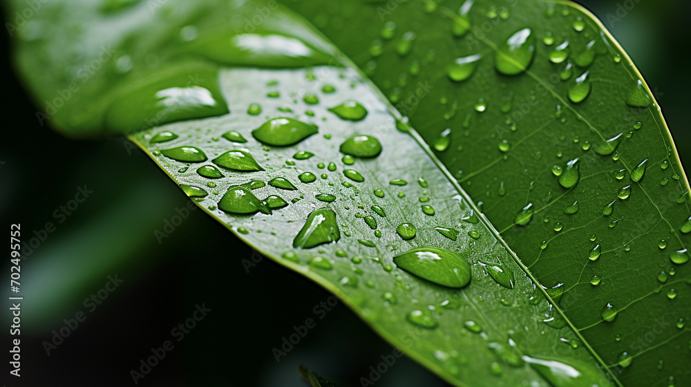 Macro Precision: Dew Drops Clinging to the Vibrant Green Leaf Surface Macro Precision: Dew Drops Clinging to the Vibrant Green Leaf Surface