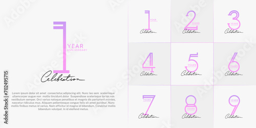 set of anniversary logotype purple color and black calligraphy for special celebration event