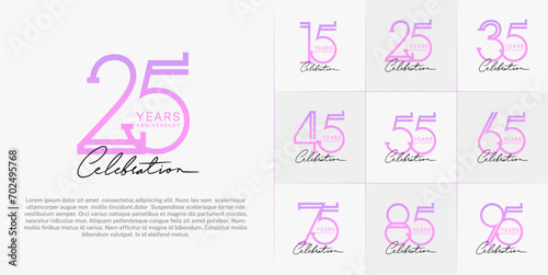set of anniversary logotype purple color and black calligraphy for special celebration event